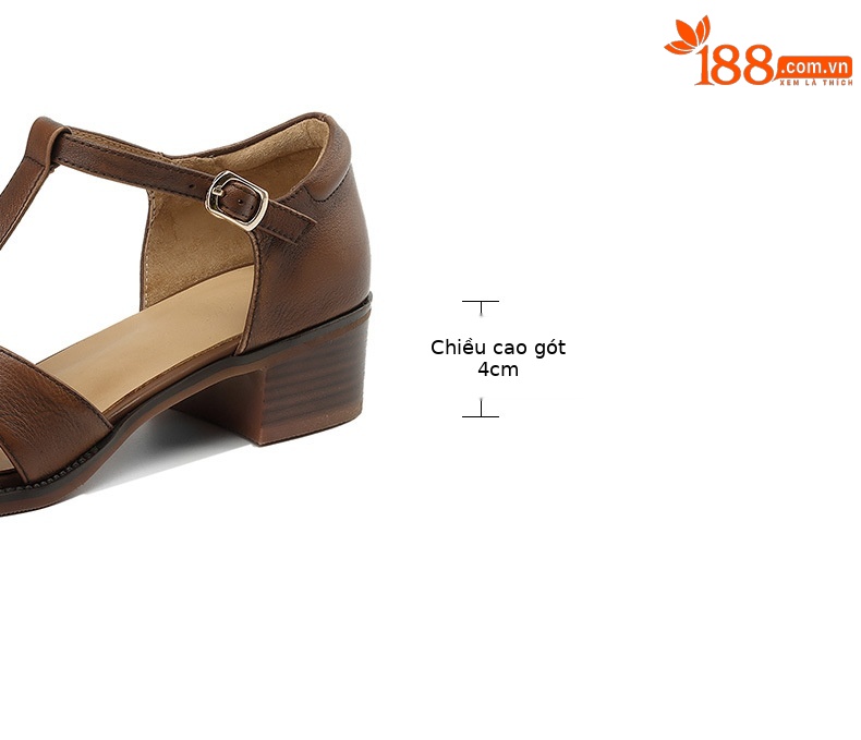 Sandal nữ quai ngang gót vuông mũi tròn bít kiểu dệt vintage — màu nâu chi tiết 4