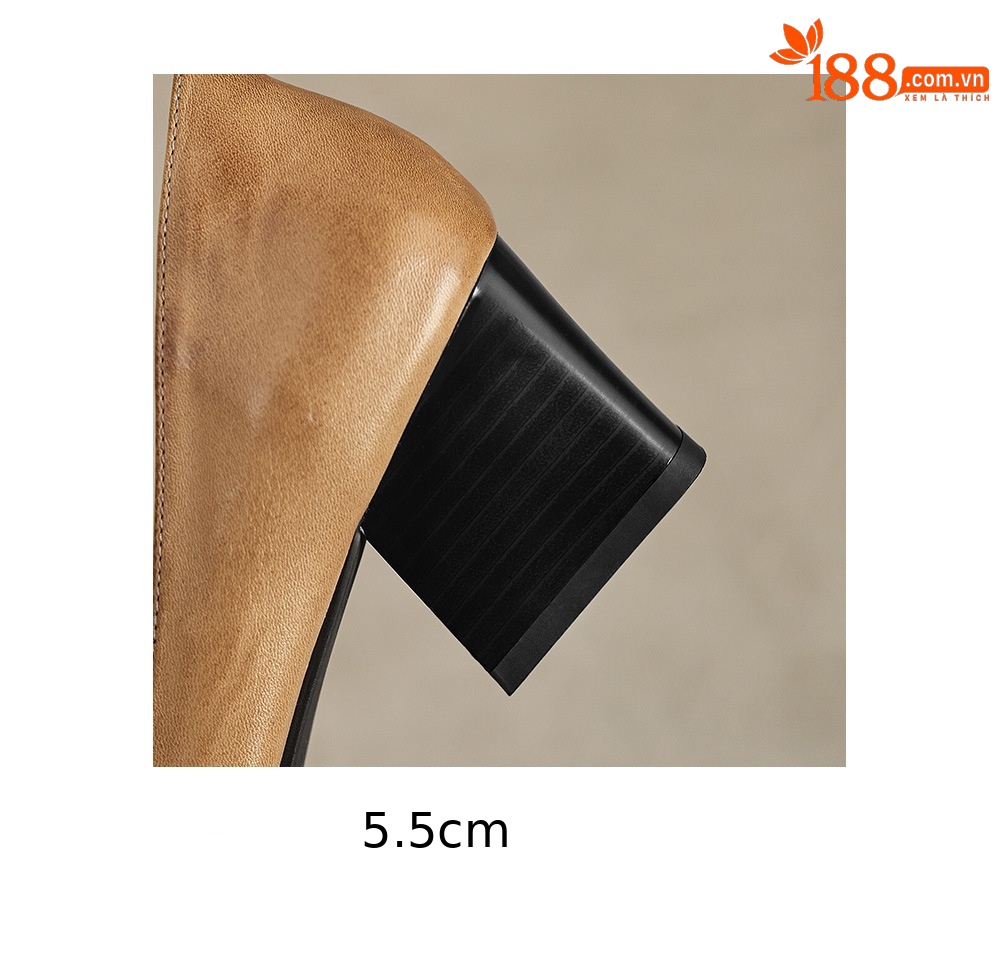 Giày cao gót nữ mũi nhọn da cừu, gót 5,5 cm, quai ngang khóa, phong cách Hàn Quốc — màu nâu chi tiết 12