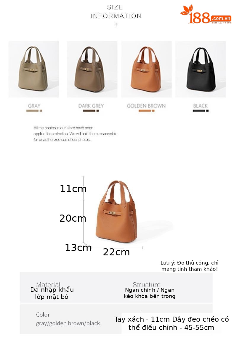 Túi bucket nữ rút dây dáng thùng đeo chéo kiểu mới — Màu nâu cognac chi tiết 3
