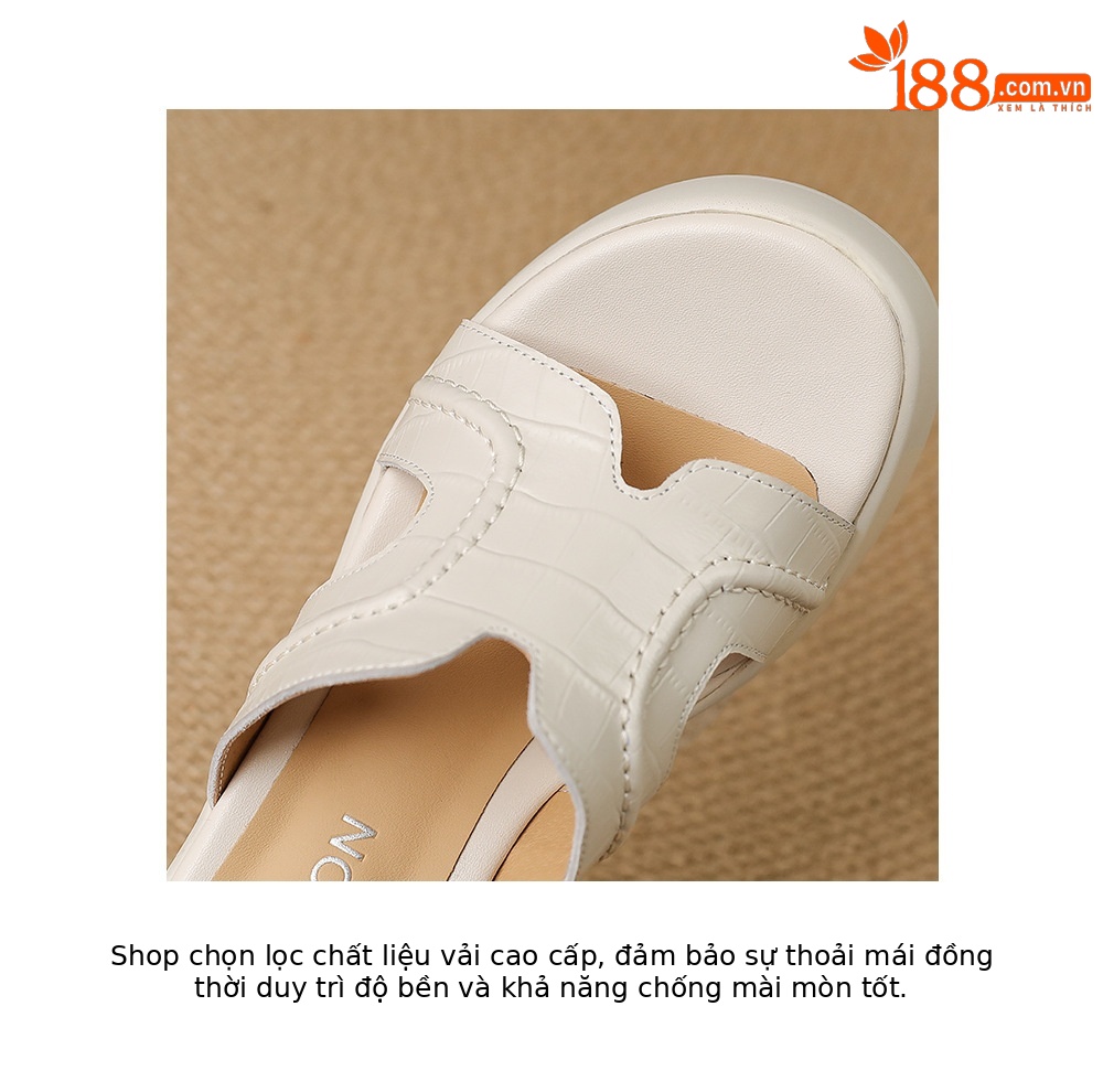 Dép sandal nữ quai chữ V đế xuồng cao 8 cm, mũi hở, đế dày êm chân — Trắng kem-, màu vàng chi tiết 19