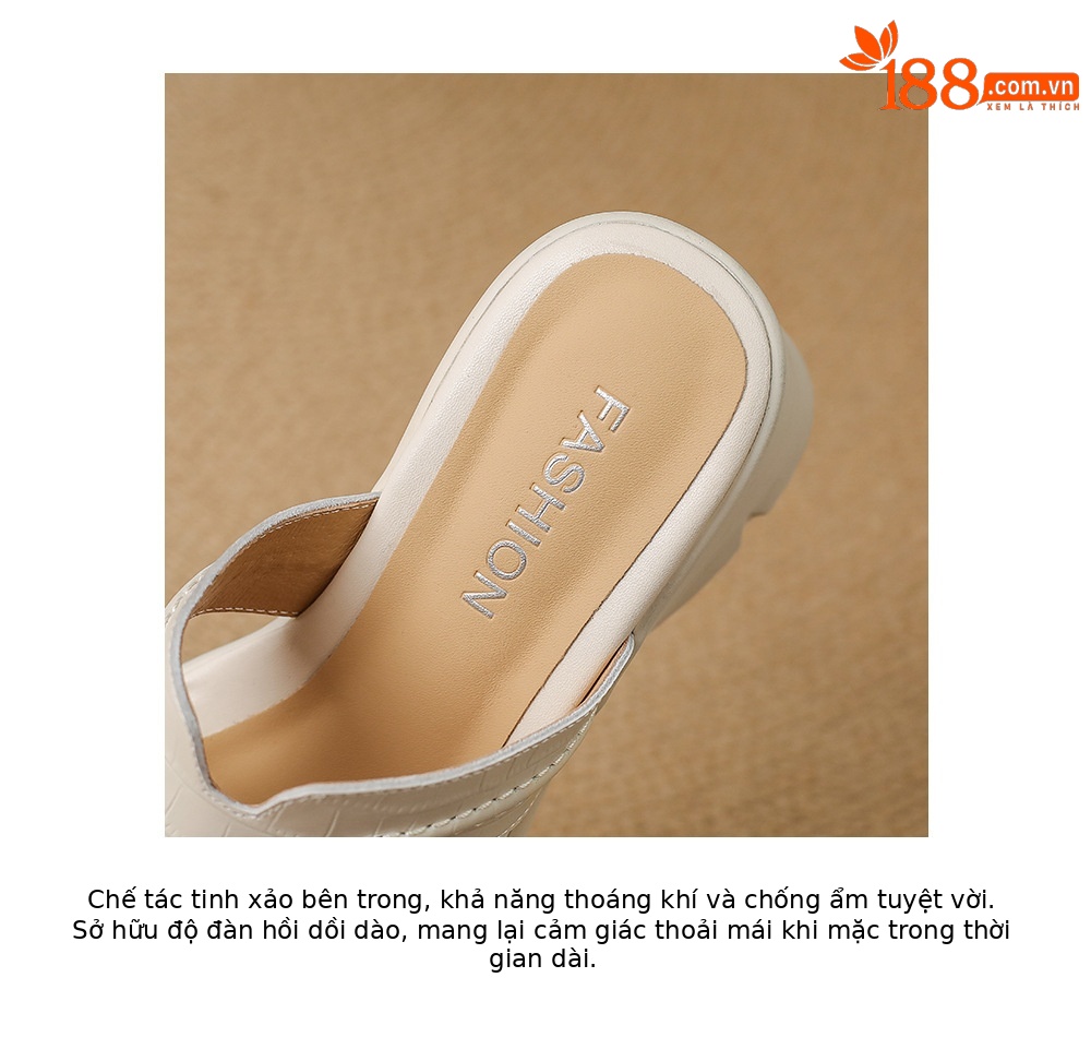 Dép sandal nữ quai chữ V đế xuồng cao 8 cm, mũi hở, đế dày êm chân — Trắng kem-, màu vàng chi tiết 20