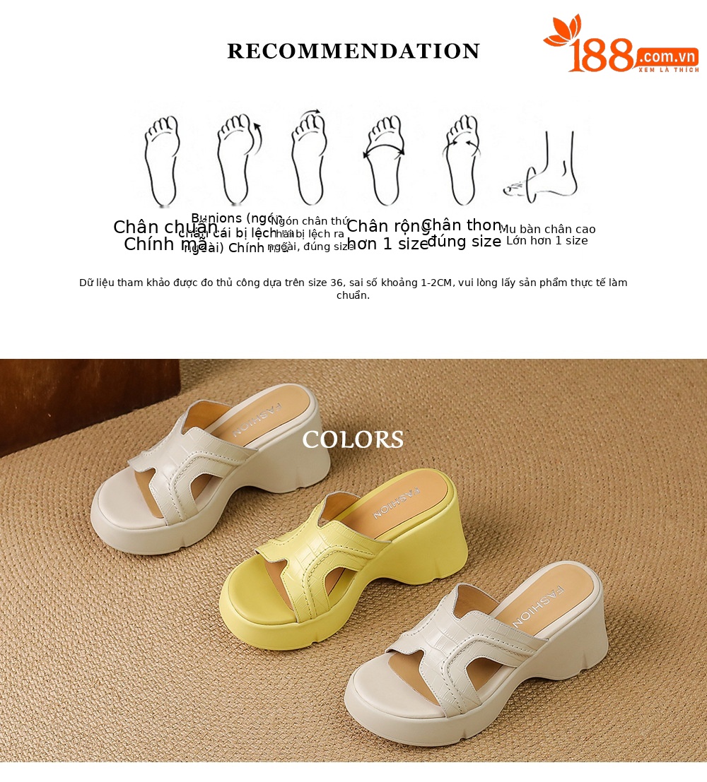 Dép sandal nữ quai chữ V đế xuồng cao 8 cm, mũi hở, đế dày êm chân — Trắng kem-, màu vàng chi tiết 4