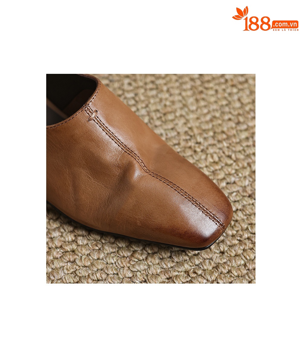Sandal nữ mũi nhọn quai ngang gót thấp phong cách Hàn Quốc — màu nâu chi tiết 9
