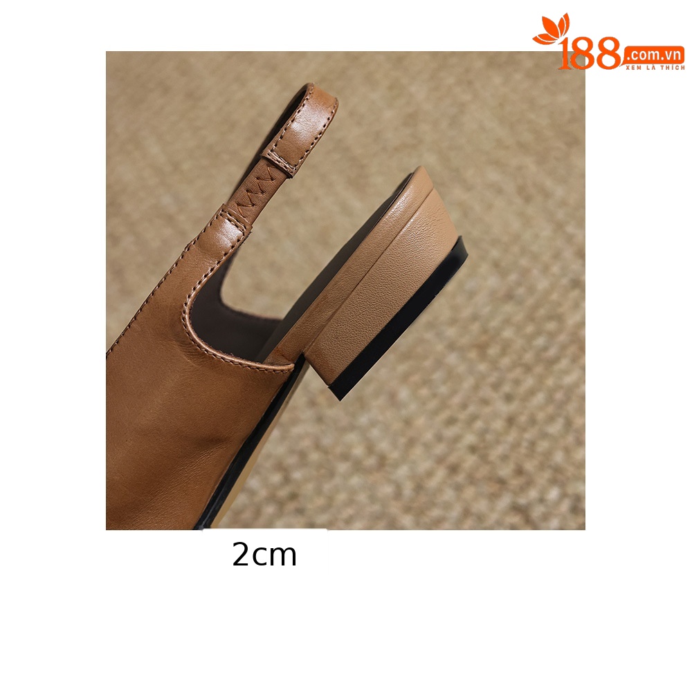 Sandal nữ mũi nhọn quai ngang gót thấp phong cách Hàn Quốc — màu nâu chi tiết 10