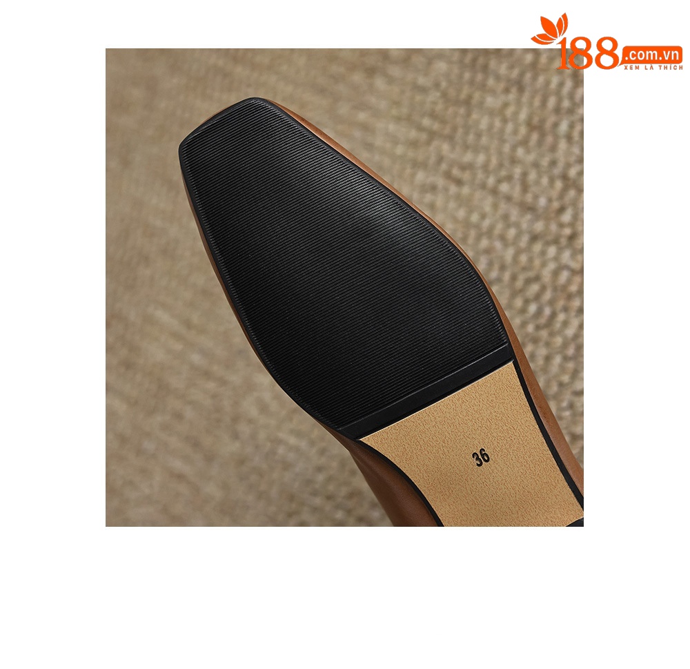 Sandal nữ mũi nhọn quai ngang gót thấp phong cách Hàn Quốc — màu nâu chi tiết 11