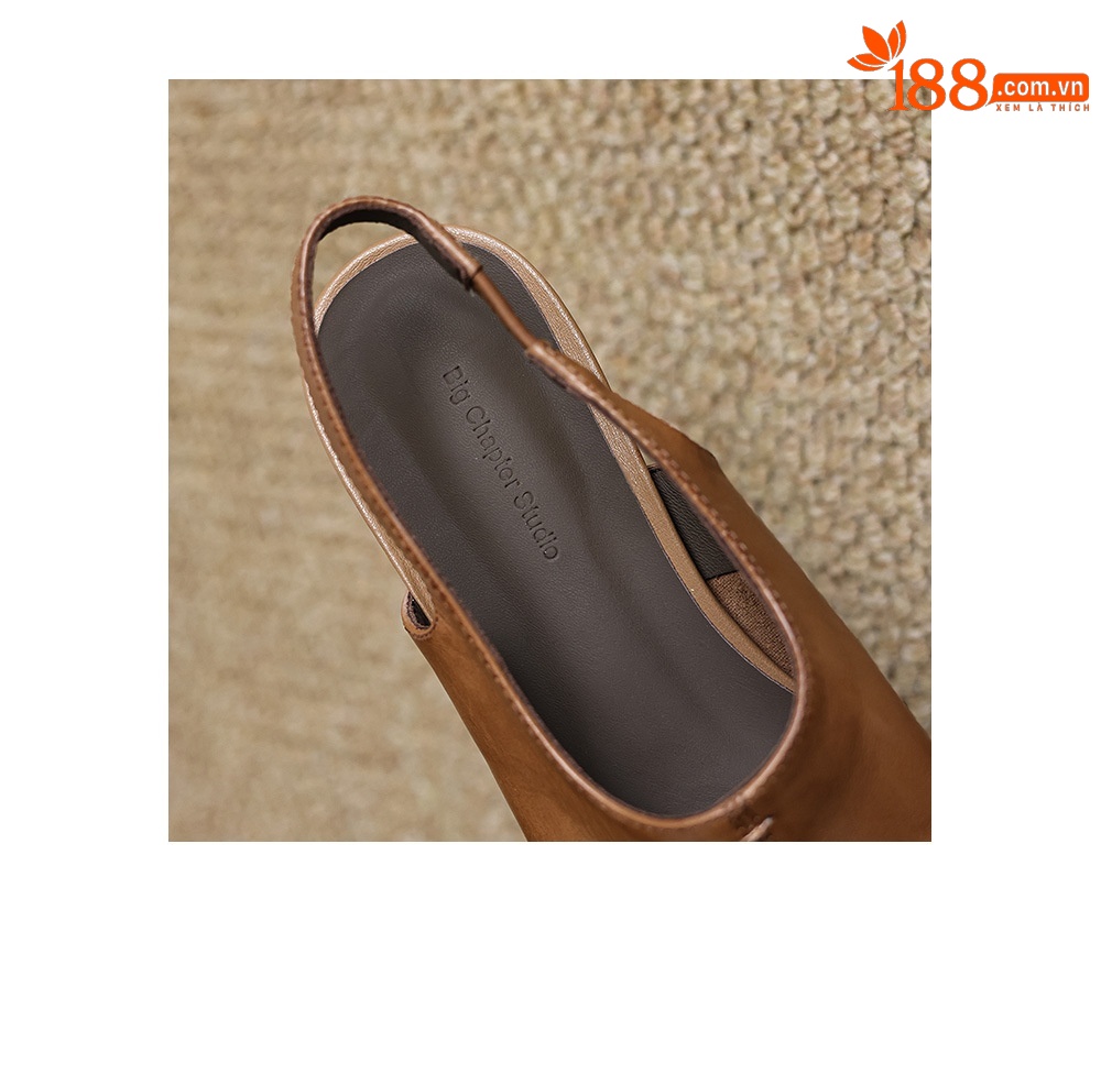 Sandal nữ mũi nhọn quai ngang gót thấp phong cách Hàn Quốc — màu nâu chi tiết 12