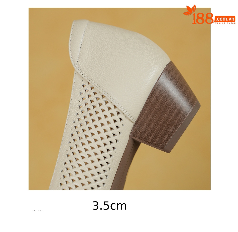 Giày cao gót nữ da cừu mũi nhọn gót vuông ổn định 3.5cm nơ bướm — màu trắng ngà chi tiết 19