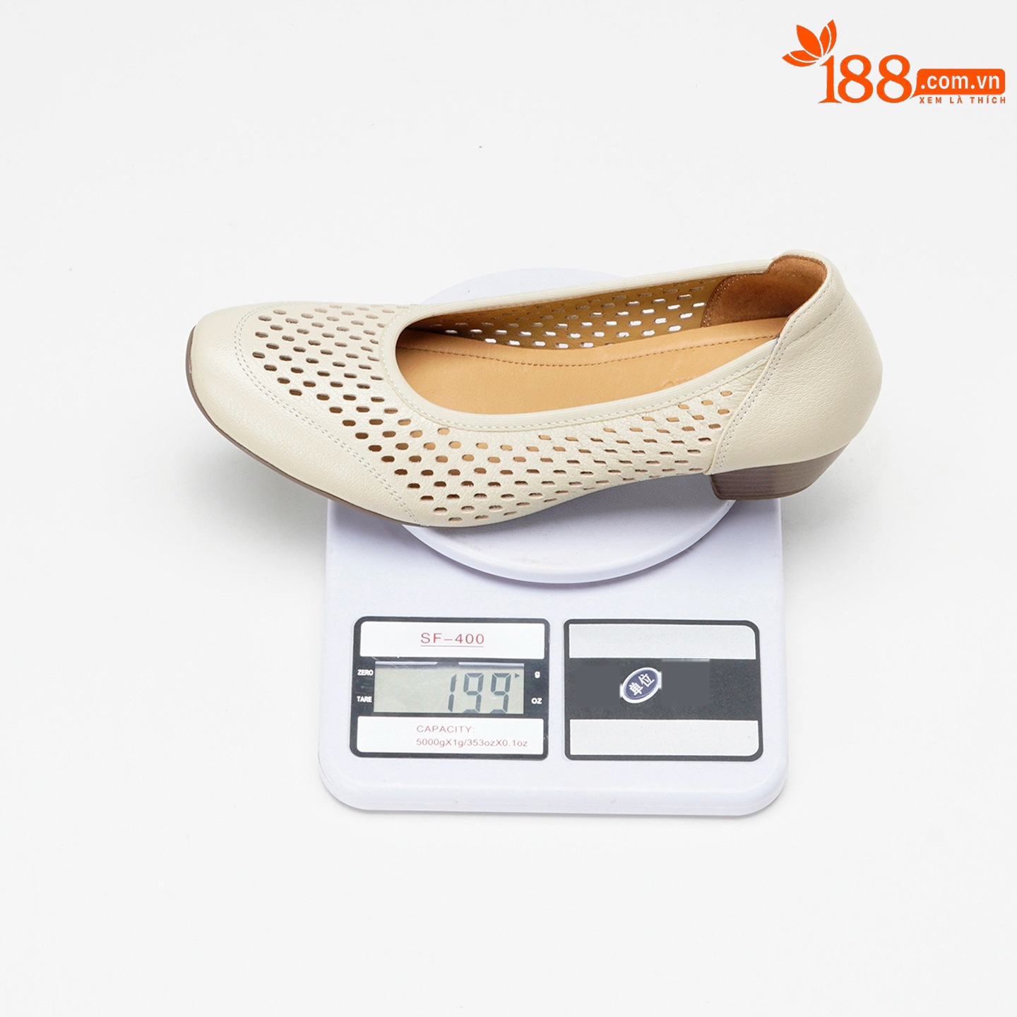 Giày cao gót nữ da cừu mũi nhọn hở lỗ gót vuông 4 cm đế mềm — màu be chi tiết 1