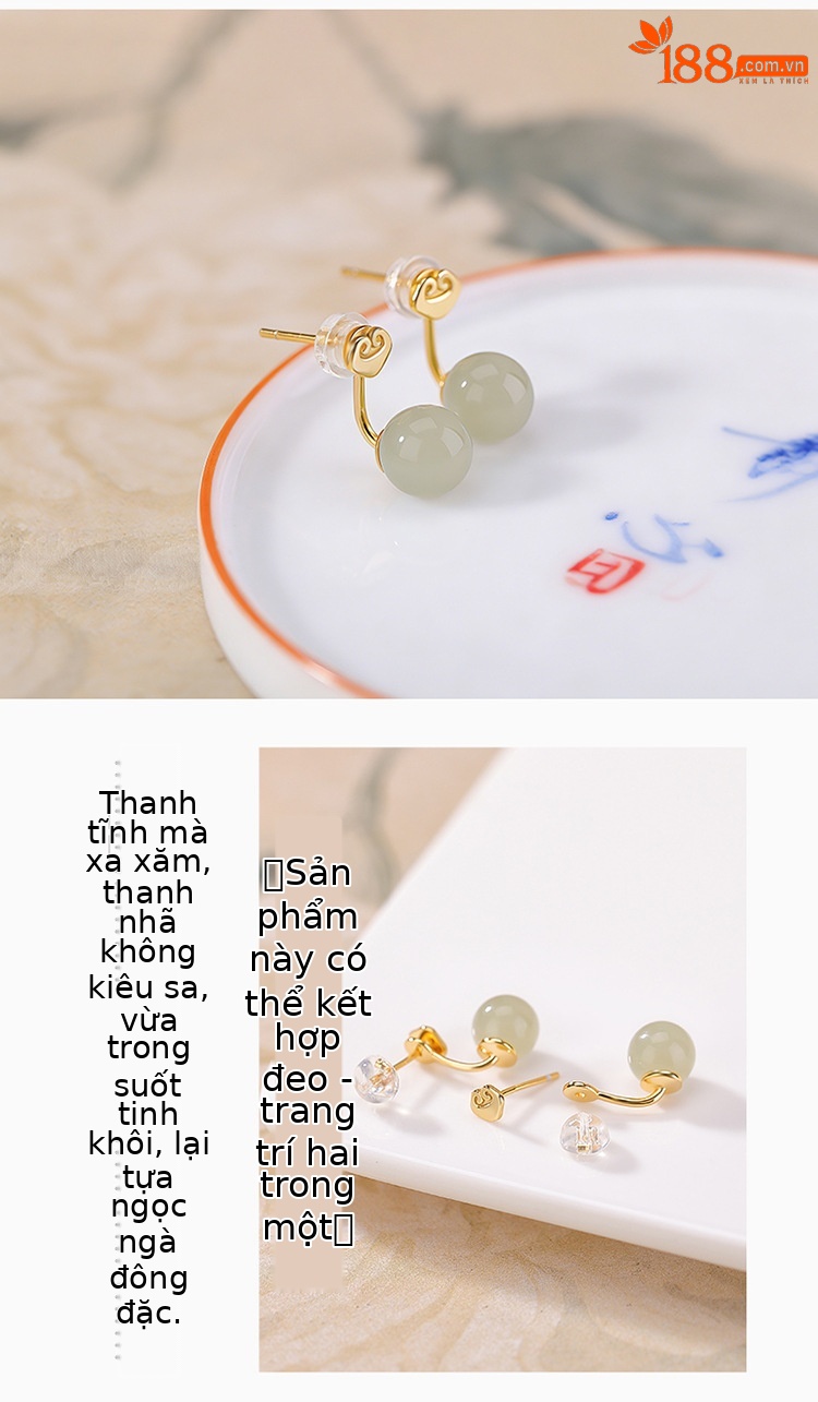 Khuyên tai bạc S925 mạ vàng đính đá thủy ngọc hồng mã não hình tròn — Thanh Thủy Ngọc chi tiết 3