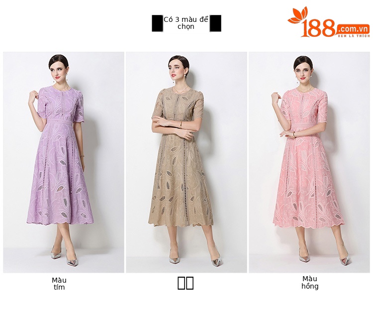 Đầm maxi nữ thắt eo cổ điển Pháp ren thêu họa tiết tay ngắn — màu đen, xanh nhạt, màu hồng, Xanh da trời nhạtcolor chi tiết 32