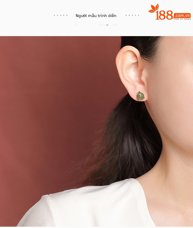 Bông tai bạc S925 đính ngọc bích thiên nhiên và hổ phách phong cách quốc phong — Màu hổ phách chi tiết 6