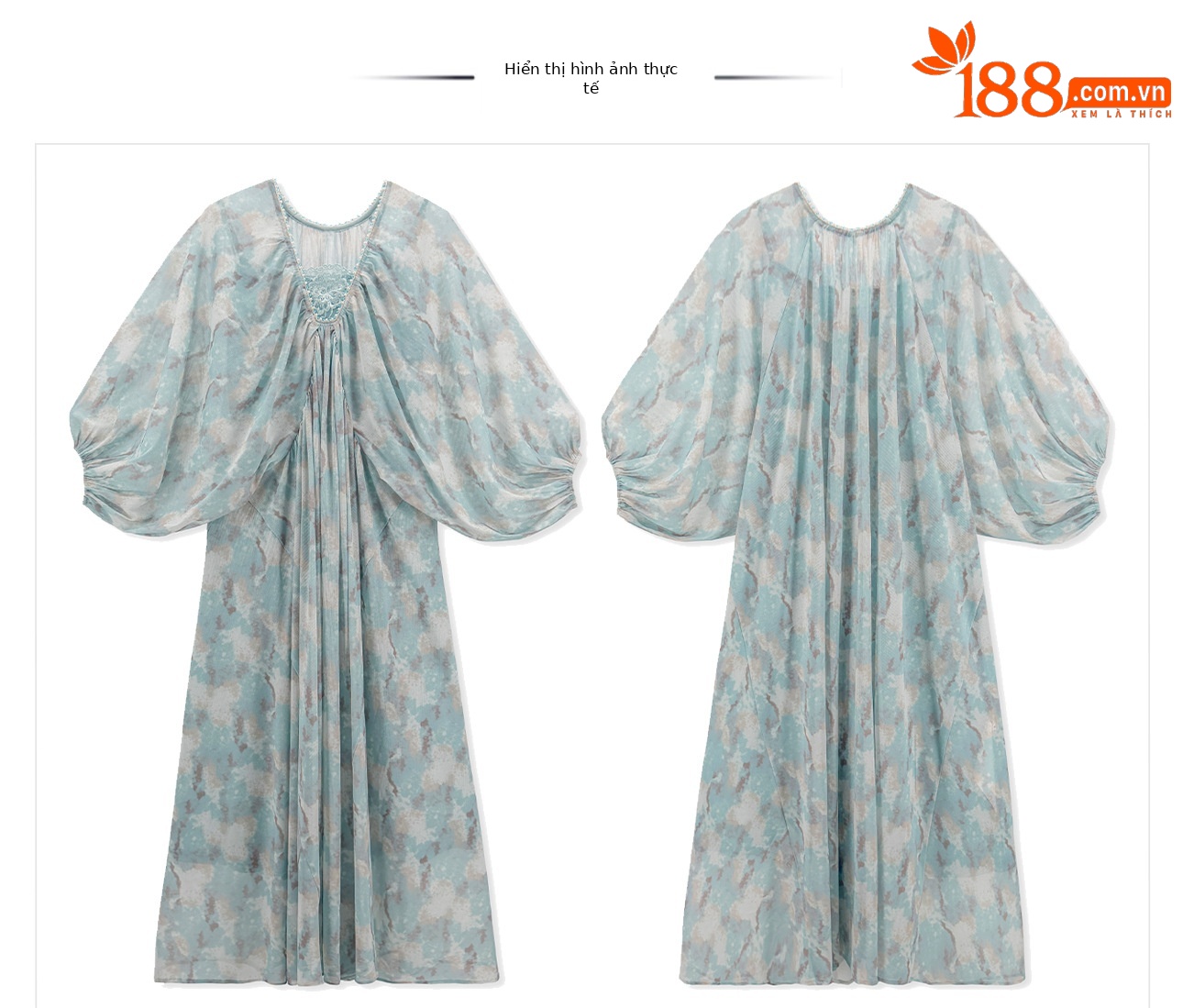 Đầm maxi nữ thắt eo phong cách Tân Trung Hoa in họa tiết thêu ren — xanh lam chi tiết 12