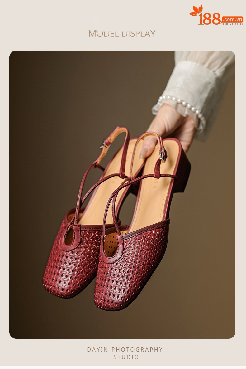 Sandal nữ Mary Jane quai chéo hở gót, gót thô 3 cm, mũi tròn bít — đen chi tiết 4