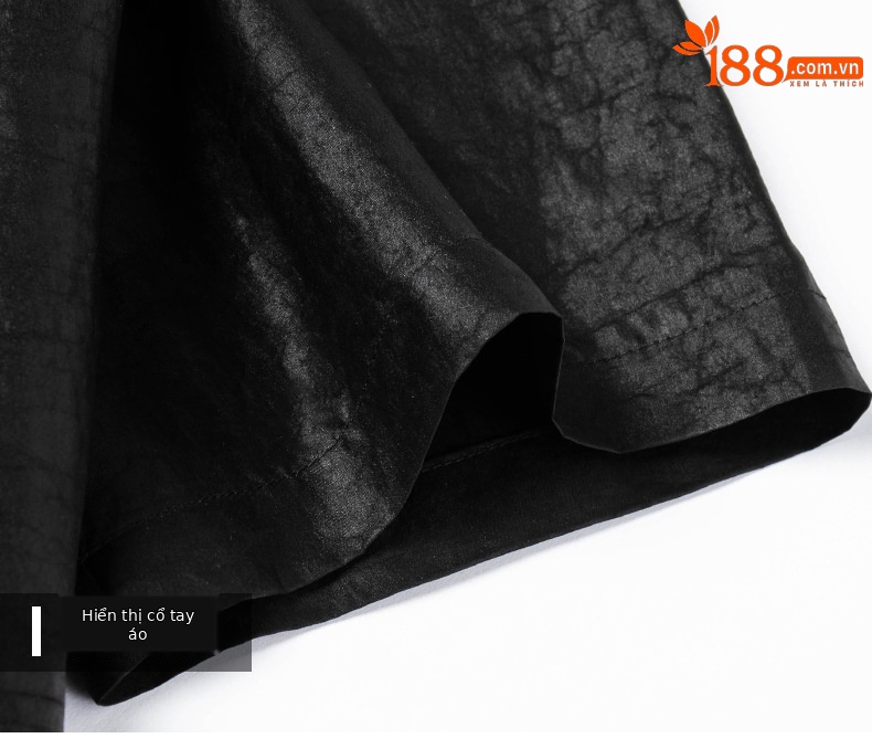 Áo thun nam tay ngắn cổ đứng rộng phong cách thời Đường, chất lụa mềm mát — Da đen 2695 chi tiết 16