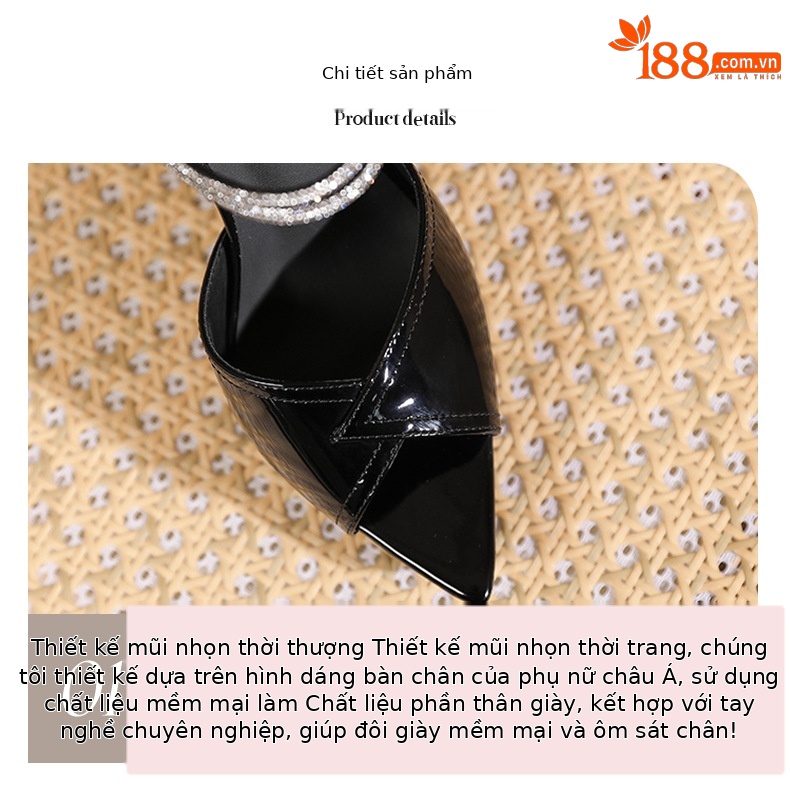 Sandal cao gót nữ mũi nhọn hở mũi đế platform gót 12 cm đính đá pha lê — Màu da-12cm chi tiết 2