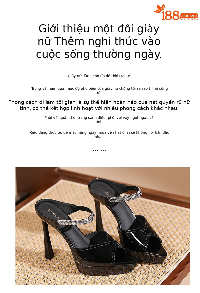 Sandal cao gót nữ mũi nhọn hở mũi đế platform gót 12 cm đính đá pha lê — Màu da-12cm chi tiết 1