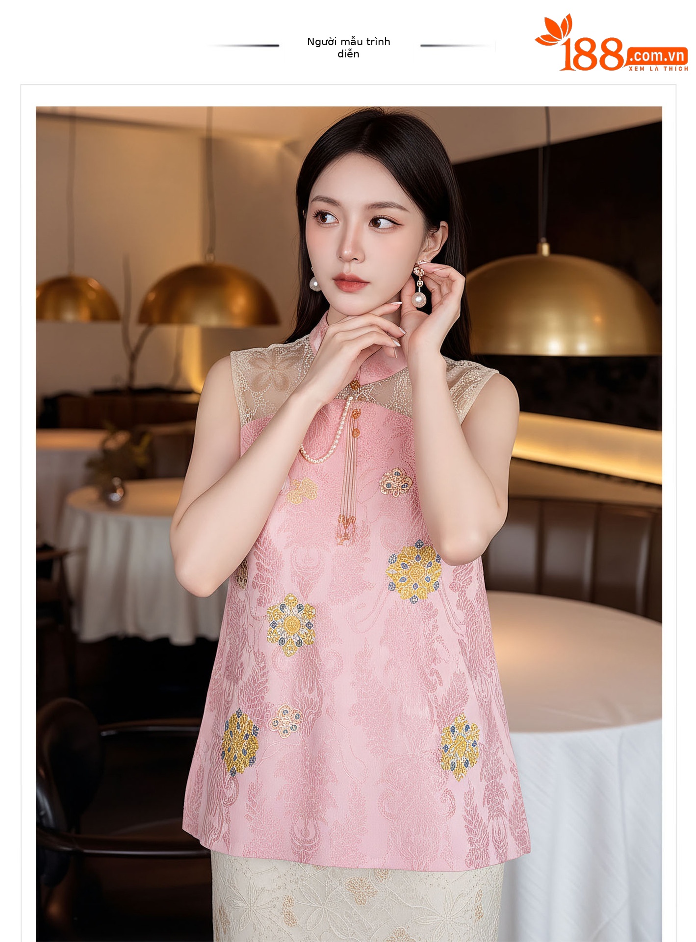 Bộ đầm vest không tay cổ đứng thêu hoa kết hợp chân váy ren phong cách Tân Trung Hoa — bộ đồ, nửa váy, Trang chủ chi tiết 1