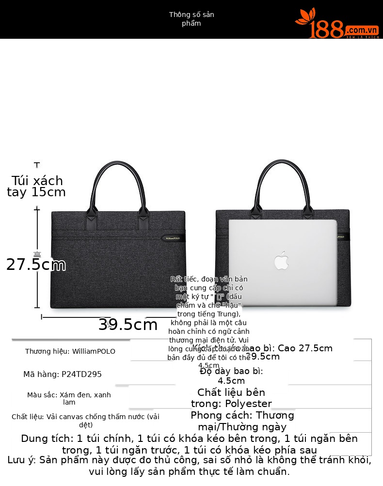 Cặp công sở nam vải canvas chống mài mòn đựng laptop đa năng chi tiết 7