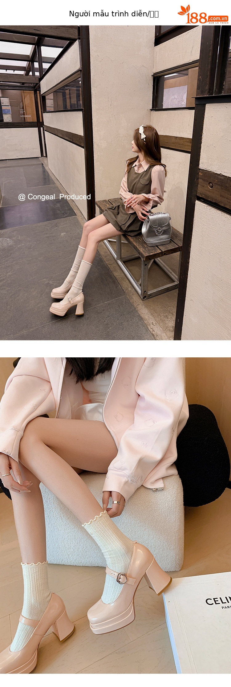 Giày cao gót Mary Jane đế xuồng mũi vuông phong cách cổ điển — Trần truồng hồng, màu đen, màu đỏ chi tiết 6