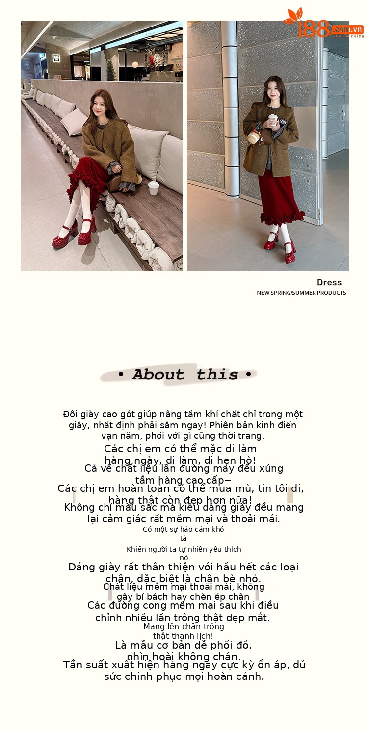 Giày cao gót Mary Jane đế xuồng mũi vuông phong cách cổ điển — Trần truồng hồng, màu đen, màu đỏ chi tiết 2