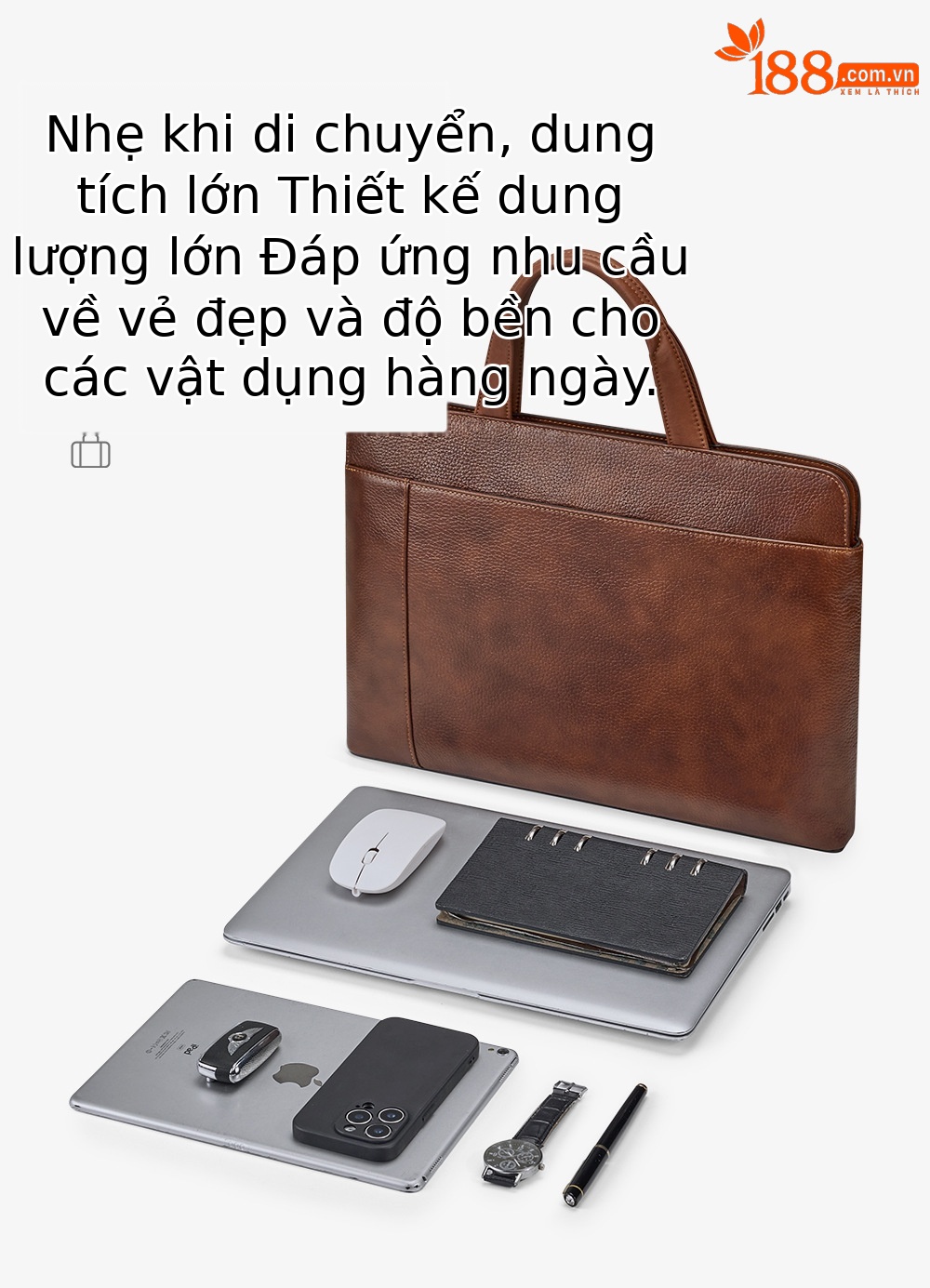 Túi xách nam da bò vintage tote bag đựng laptop công suất lớn chi tiết 2