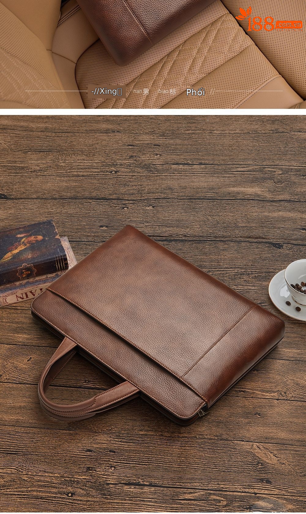 Túi xách nam da bò vintage tote bag đựng laptop công suất lớn chi tiết 17
