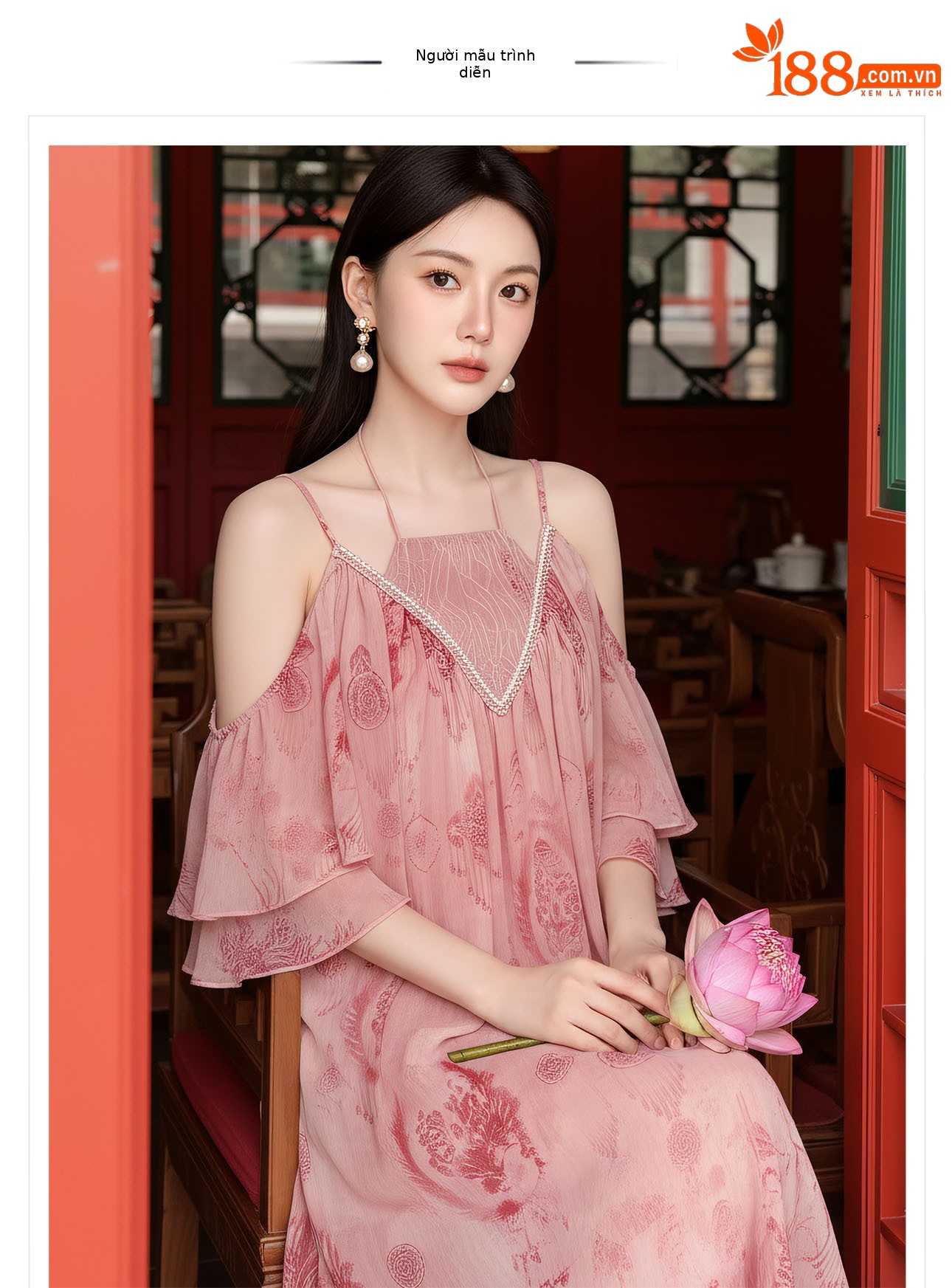 Đầm maxi nữ thắt eo ren cổ yếm phong cách Tây Mễ Á — Bột Lệ, Thuốc lá xanh chi tiết 1