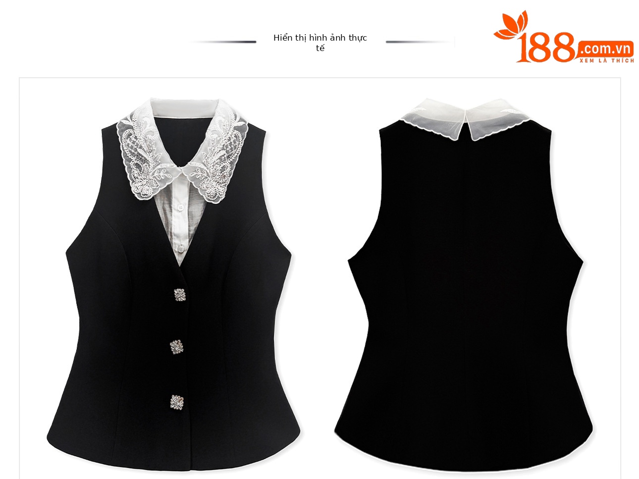 Bộ váy chấm bi gồm áo vest không tay và chân váy midi — Váy trắng nửa gạo, bộ đồ, Áo khoác đen chi tiết 13