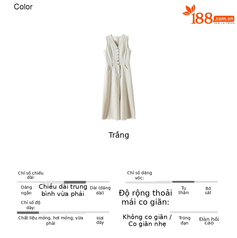 Đầm maxi nữ không tay cổ tròn phong cách Pháp chất jean mềm — màu trắng chi tiết 8