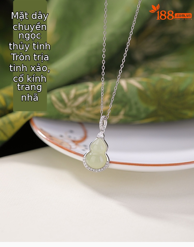 Mặt dây chuyền bạc S925 đá ngọc bích thiên nhiên hình quả hồ lô phong cách Tân Trung Hoa — Mặt dây chuyền đơn (không kèm dây) chi tiết 1
