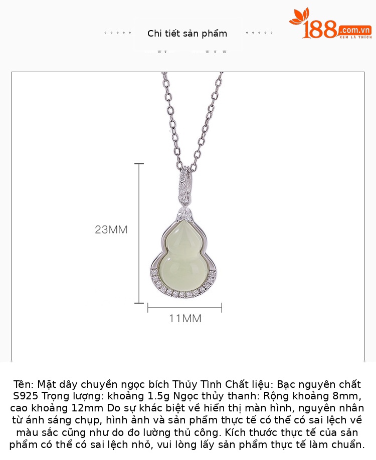 Mặt dây chuyền bạc S925 đá ngọc bích thiên nhiên hình quả hồ lô phong cách Tân Trung Hoa — Mặt dây chuyền đơn (không kèm dây) chi tiết 2