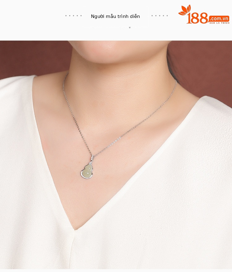 Mặt dây chuyền bạc S925 đá ngọc bích thiên nhiên hình quả hồ lô phong cách Tân Trung Hoa — Mặt dây chuyền đơn (không kèm dây) chi tiết 4