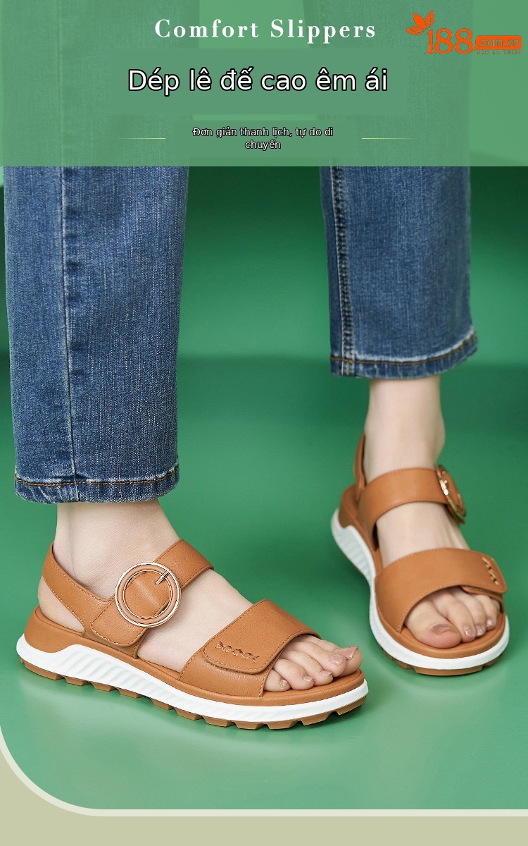 Sandal nữ đế dày khóa kim loại mềm chống trượt — màu đen, màu nâu nhạt, màu mơ chi tiết 1