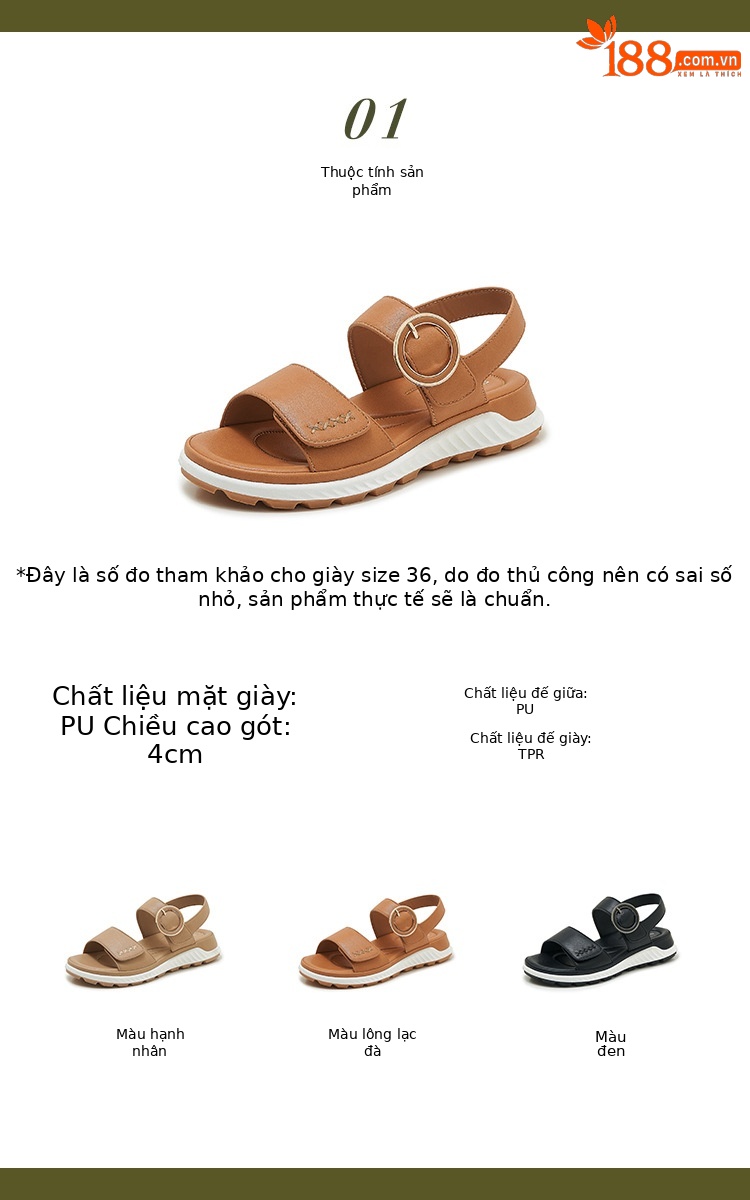 Sandal nữ đế dày khóa kim loại mềm chống trượt — màu đen, màu nâu nhạt, màu mơ chi tiết 2