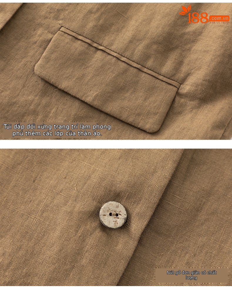 Bộ suit linen nữ áo vest ngắn tay kết hợp chân váy cao eo — Áo gi lê - 65427 kaki chi tiết 19
