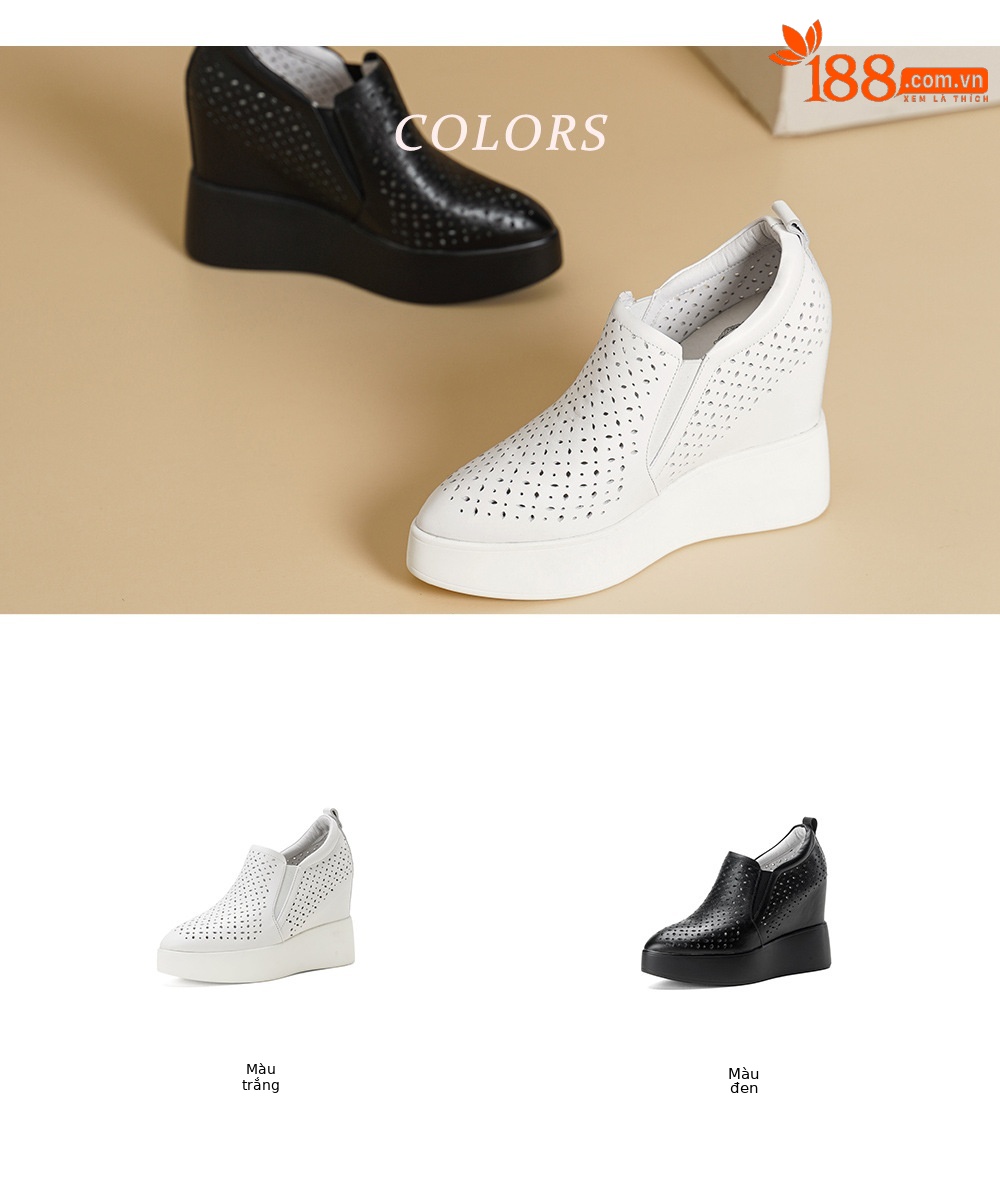 Giày sneaker nữ đế dày tăng chiều cao 12cm, form lười thoáng khí, phong cách trẻ trung — màu đen, màu trắng chi tiết 2