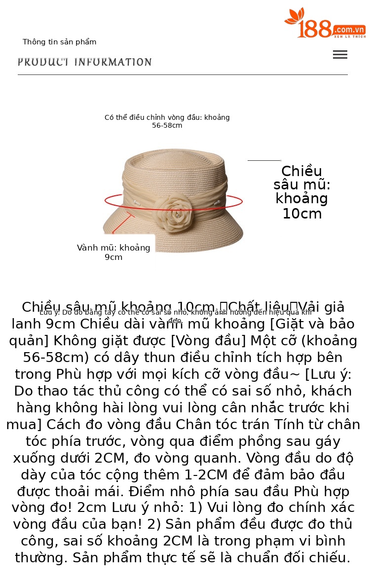 Mũ rơm cổ điển nữ vành phẳng phong cách Hepburn, có dây lụa, chống nắng — màu be chi tiết 2