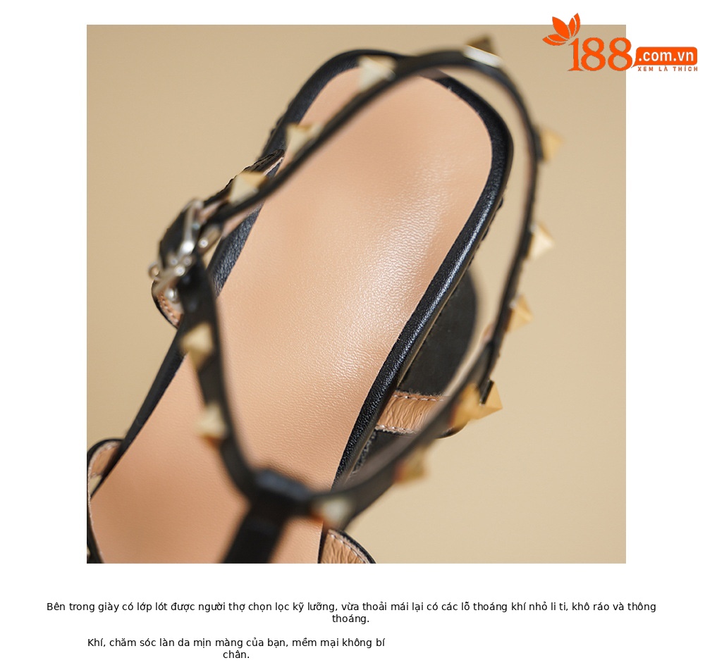 Sandal nữ đế xuồng cao gót phong cách Bohemian, mũi hở, quai đinh tán, đế bánh mì dày — màu nâu, màu đen, màu trắng ngà chi tiết 17