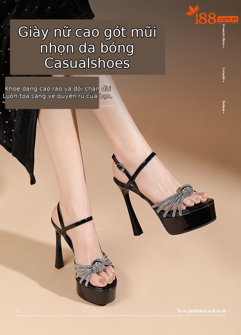 Sandal cao gót nữ hở mũi đế xuồng gót 13 cm quai ngang khóa — Hồng nude-13cm chi tiết 1