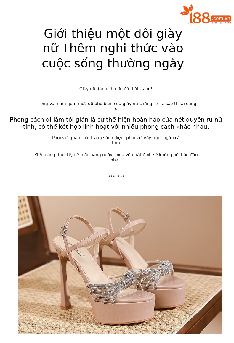 Sandal cao gót nữ hở mũi đế xuồng gót 13 cm quai ngang khóa — Hồng nude-13cm chi tiết 2