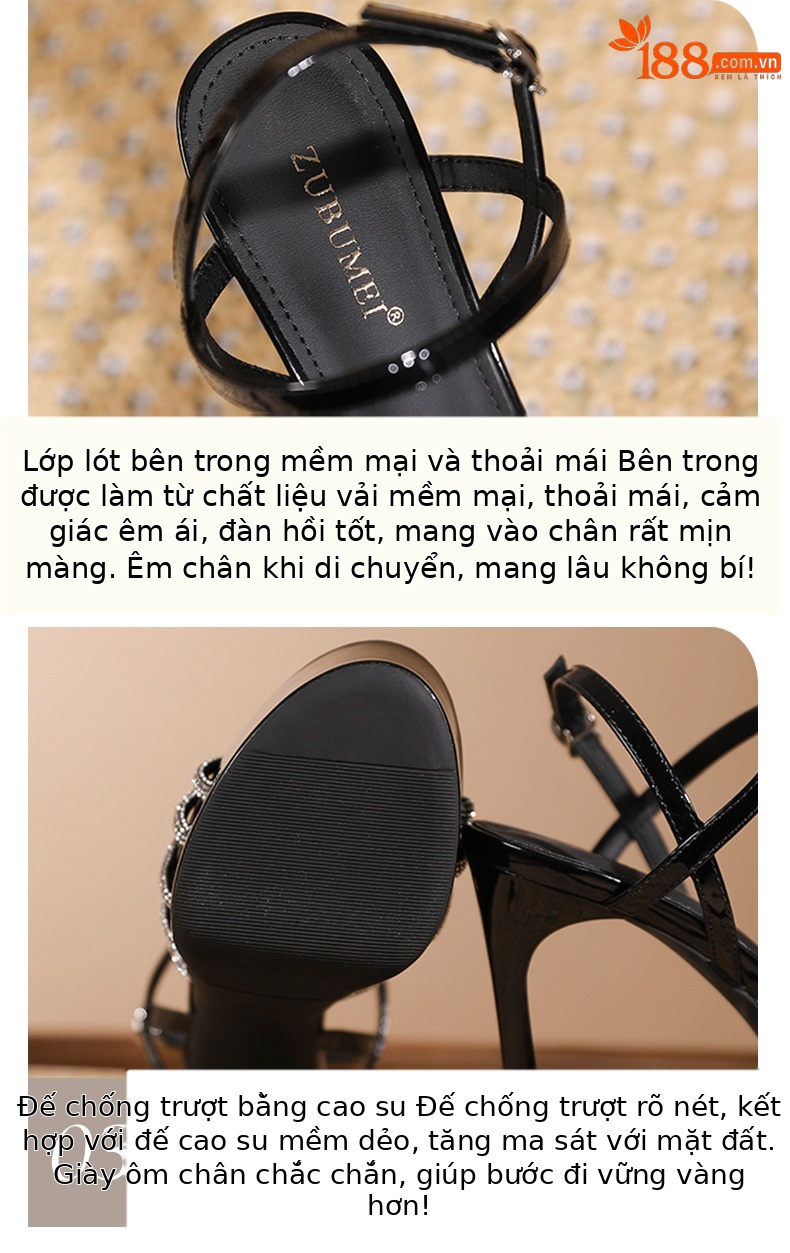 Sandal cao gót nữ hở mũi đế xuồng gót 13 cm quai ngang khóa — Hồng nude-13cm chi tiết 4
