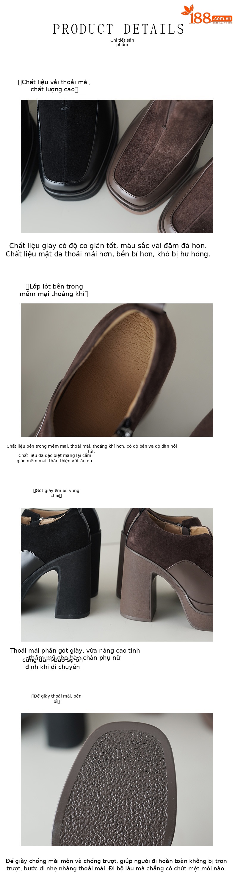 Giày cao gót nữ mũi vuông đế xuồng platform gót vuông 9 cm, phối màu tương phản, form dáng loafer — màu nâu, màu đen chi tiết 9