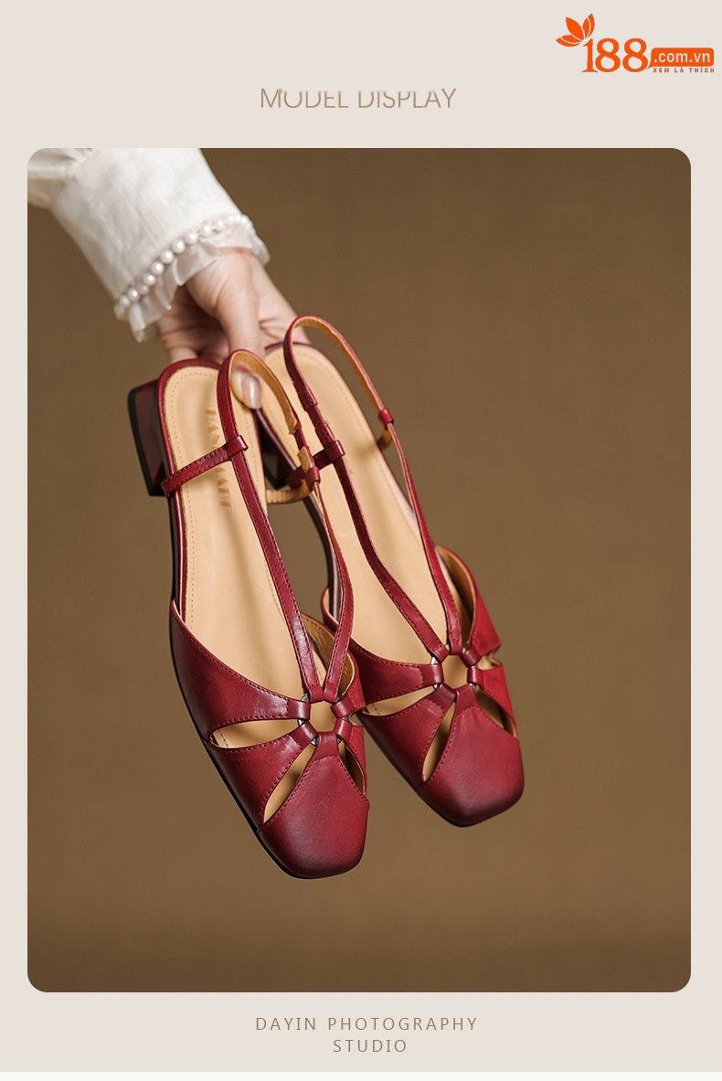 Sandal nữ quai ngang mũi nhọn phong cách vintage, gót thấp 3 cm — đen chi tiết 5