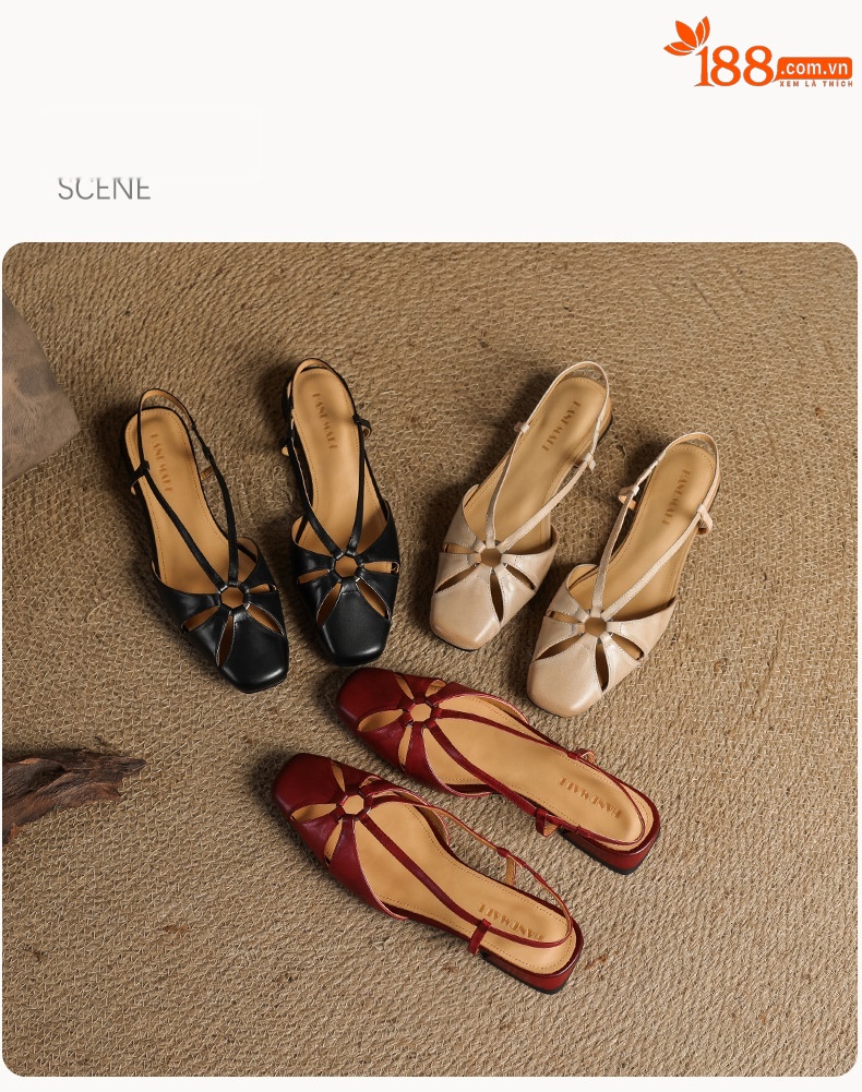 Sandal nữ quai ngang mũi nhọn phong cách vintage, gót thấp 3 cm — đen chi tiết 23