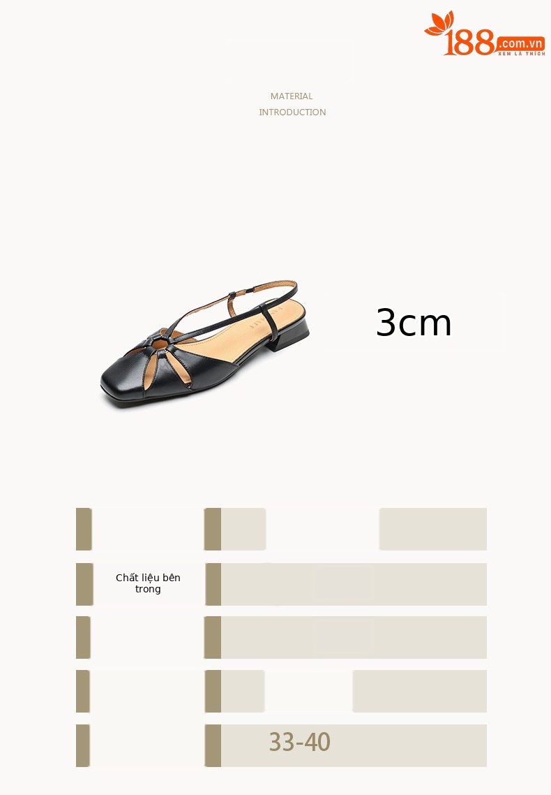 Sandal nữ quai ngang mũi nhọn phong cách vintage, gót thấp 3 cm — đen chi tiết 3