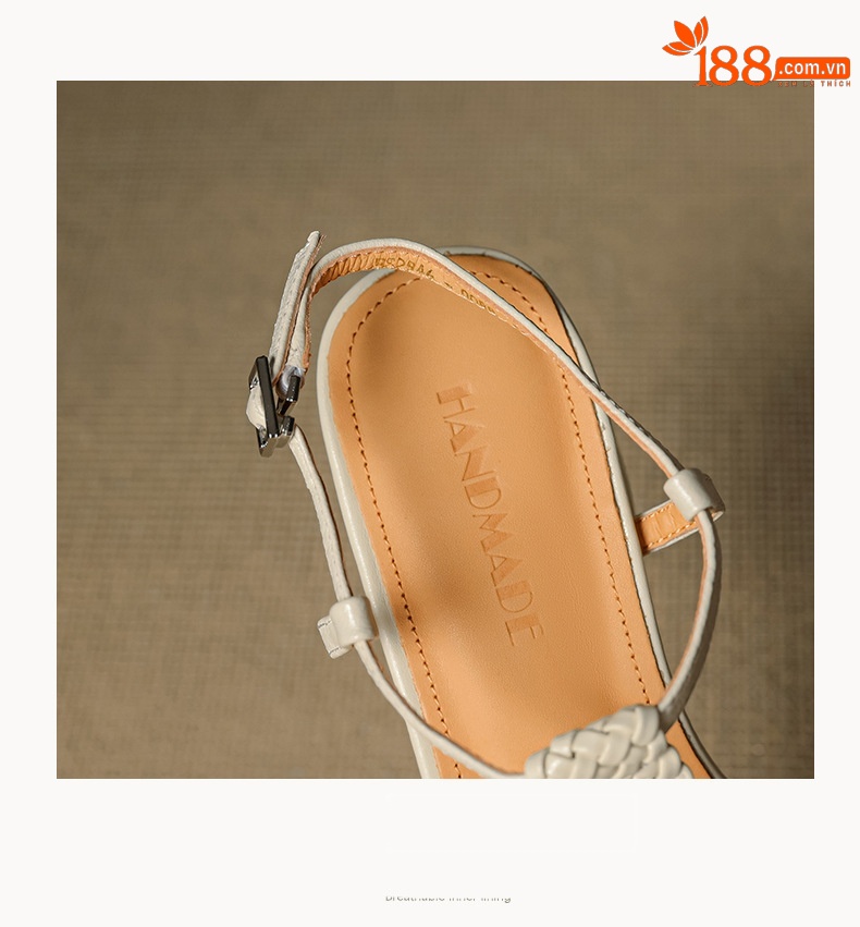 Sandal nữ quai ngang gót thô 5 cm, dây đan kiểu La Mã — màu nâu chi tiết 17