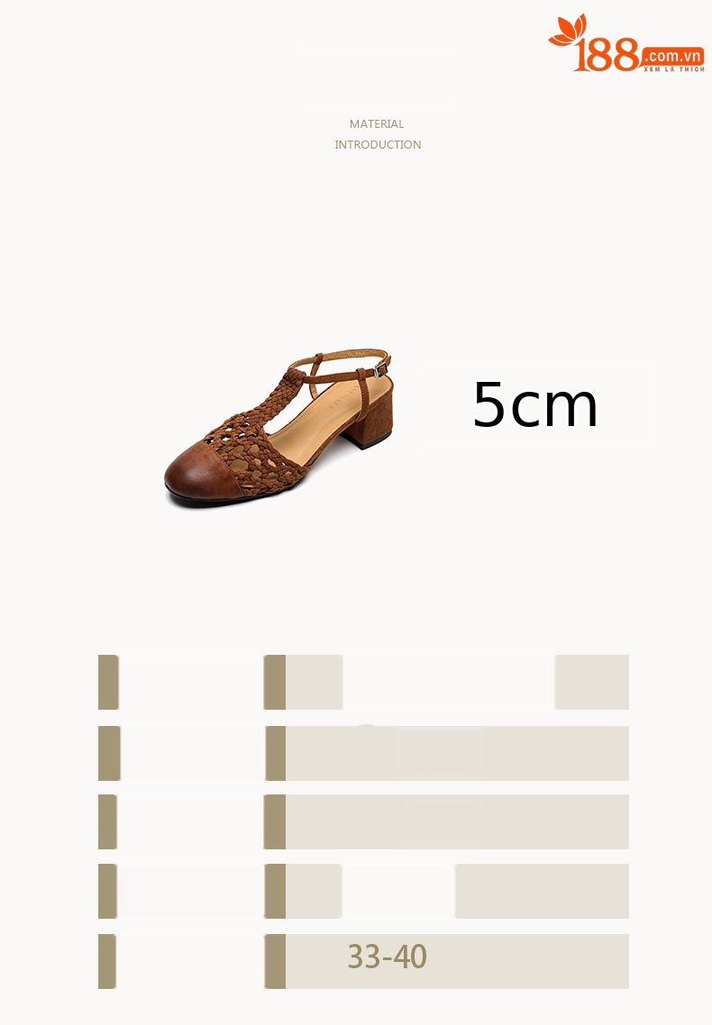 Sandal nữ quai ngang gót thô 5 cm, dây đan kiểu La Mã — màu nâu chi tiết 3