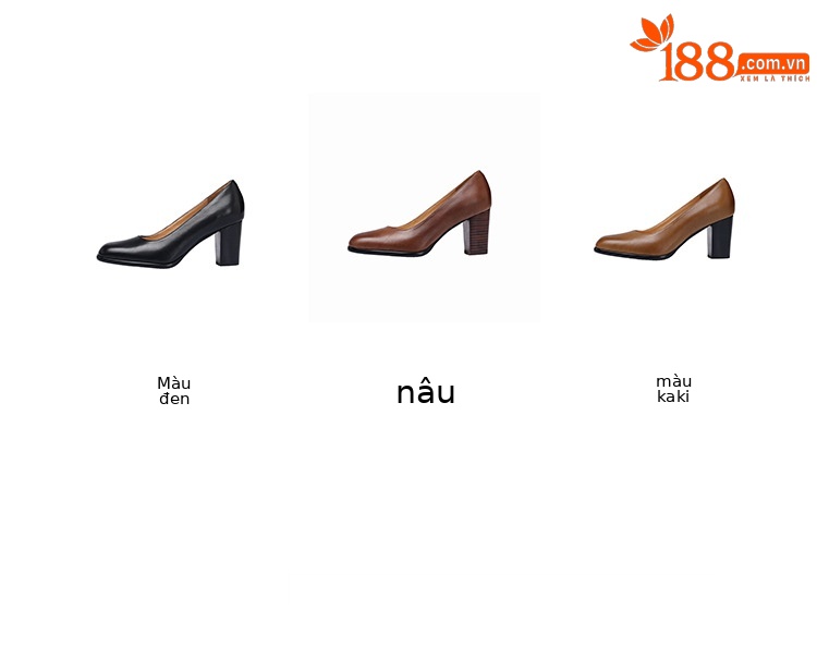 Giày cao gót nữ mũi tròn bít da bò gót vuông ổn định — màu nâu chi tiết 3