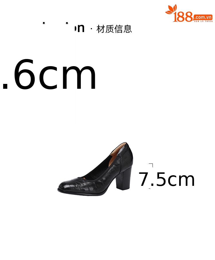 Giày cao gót nữ mũi tròn bít da bò thật gót vuông ổn định — màu nâu chi tiết 3
