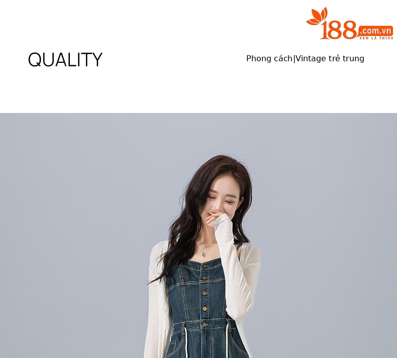 Đầm maxi nữ denim phong cách vintage thiết kế dây đeo thắt eo — xanh lam chi tiết 6